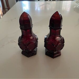 Avon Vintage Cape Cod Ruby Red Glass Salt and Pepper Shakers Set 4.5”